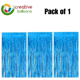 Metallic Tinsel Curtains Light-Blue 1M x 2M Foil Flow Curtain Background Streamer Birthday Party Backdrop Wedding Holiday Christmas Graduation Decoration Pack of 1