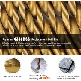 KAHEIGN 17 Pieces Hinge Drill Bit Set, Self-Centring Drill Bit Set, Self-Centring Hinge Drill Bit Set, HSS Drill, High Hardness for Hinges, Woodworking, Door, Window (5/64 - 1/4 Inch)