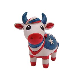Patriotic Cow with American Flag Design Figurine, Freestanding Home Decor, 5-Inches