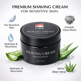 G.B.S Sandalwood Shaving Cream for Sensitive Skin, Hydrates, Nourishes for Close Smooth Shave, Protects Skin from Cuts, Bumps, Redness and Irritation Pack of 1