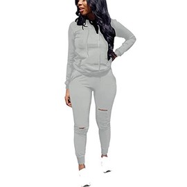 Nimsruc Women's Two Piece Outfits Casual Long Sleeve Pant Sets Sweatsuit Tracksuit Gray L