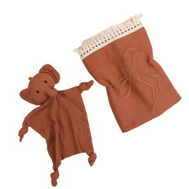runzhuoyang Cotton Muslin Baby Blanket with Tassel,Elephant Lovey Security Blanket,Soft Breathable Nursery Decor,Nursing Cover for Newborn Infant Toddler 47"x47" (Brown)