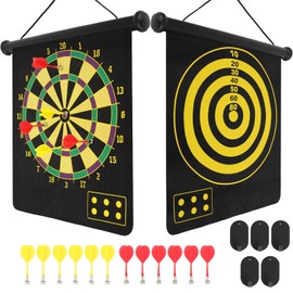 nunukids Magnetic Dartboard Set – Ultimate Fun Game for Kids and Adults, Indoor/Outdoor Play – with 12pcs Magnetic Darts and Adhesive Hooks 5pcs, for Teens, Decor for Boy's Room