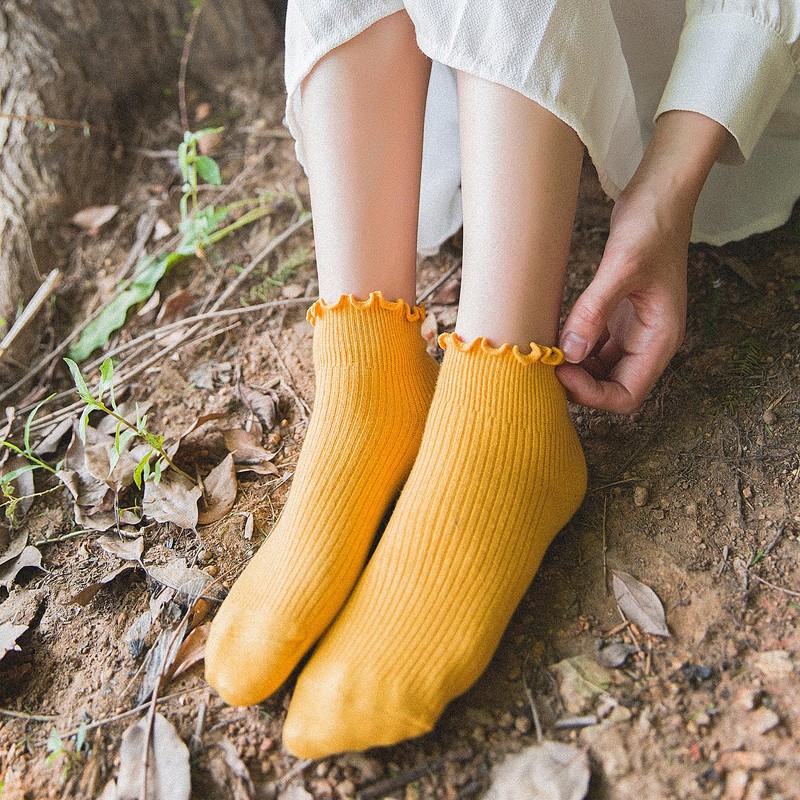 UTTPLL Womens-Ruffle-Turn-Cuff-Casual-Lettuce Socks Lovely Double Needle Ankle Boot Socks Athletic