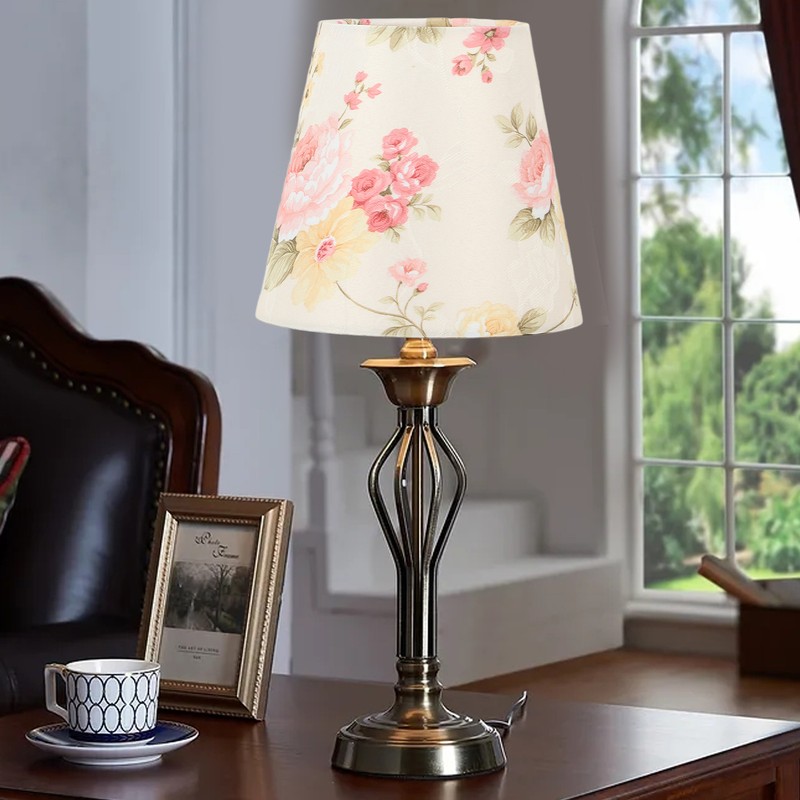 Cloth Lamp Shade Flower Pattern Clip On Bulb Lampshade for