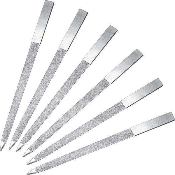 6 Pieces Diamond Nail File Stainless Steel Double Side Nail File Metal File Buffer Fingernails Toenails Manicure Files for Salon and Home (Sliver, 7 Inch)