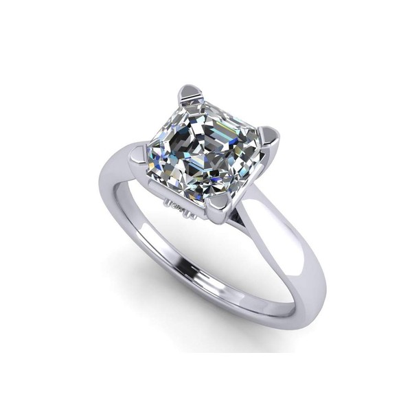NANA Silver 8.00mm (3.00ct) Asscher Cut Zirconia Lucita Solitaire Ring-Platinum