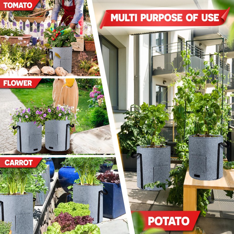 [Upgraded] 4Pcs 15-Gallon Potato Grow Bags with Unique Harvest Window,