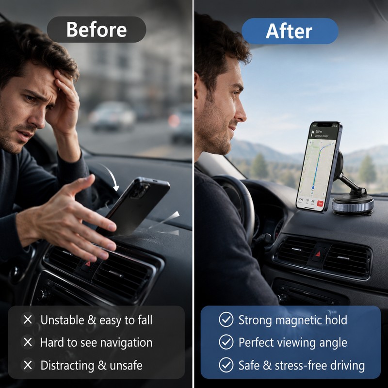 Magnetic Phone Holder for Car & Desk – Foldable 360°