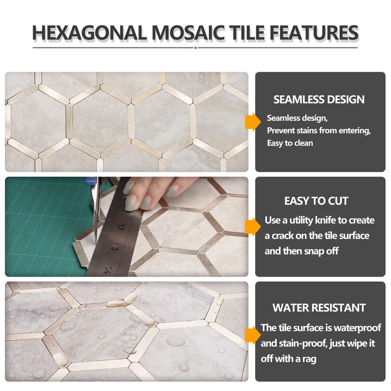 STICKGOO Hexagon Peel and Stick Backsplash Tile, Stick on Backsplash