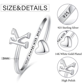 Ritach Initial Rings for Women,Sterling Silver Plated Heart Stackable Rings Adjustable Letter Rings for Trendy Gifts (K)