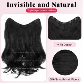 ALXNAN Long Wavy Layered Hair Extensions for Women, Clip in Hair Extensions Clip Ins Soft Full Head Synthetic Hairpieces 16 Inch Black