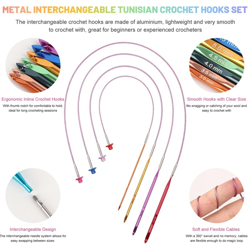 Aeelike Tunisian Crochet Hooks Set Interchangeable, Aluminium Tunisian Crochet Hooks