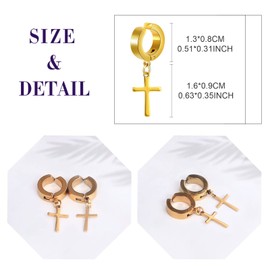 feilok Men's Unisex Creole Earrings Stainless Steel Classic with Cross Pendant Earrings Ear Piercing for Men Women, Stainless Steel