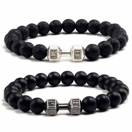 Pulsera de para Hombre y Mujer,Brazalete de Roca Volcánica,Lava Rock Bracelet, Ideal para yoga, meditación y relajación. (Negro)