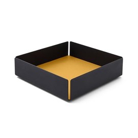 eglooh - Dafne - Pocket Empty with Black Steel Structure - Inner Base Made of Genuine Leather Yellow - Desk Organiser with Modern Design - cm 14.5 x 14.5 x H.4 - Made in Italy
