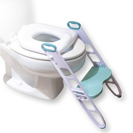 Mommy’s Helper Contoured Cushie Step-Up Deluxe Potty-Training Seat with Step Stool Ladder, Cushioned Seat & Handles, Foldable Storage; Includes Chart, Marker, Stickers; Non-Slip Step – Teal & White