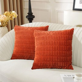 Throw Pillow Covers 18 x 18 Inch Set of 2, Decorative Soft Corduroy Cushion Covers Striped Couch Sofa Pillow Case Cover (Dark Orange, 45 * 45 cm)
