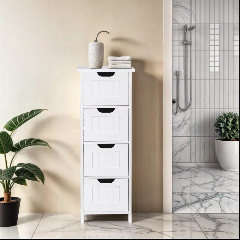 SEGAWE Bathroom Floor Storage Cabinet Freestanding Wooden Side Organizer with