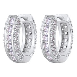 VEXXS Diamond Hoop Earrings for Men, 14K Gold Plated Iced Out Dangle Hoops Earrings Micro Pave 5A CZ Stones Dangle Earrings, Hypoallergenic Earrings for Men Hip Pop Earrings Street wear (A-White Gold)