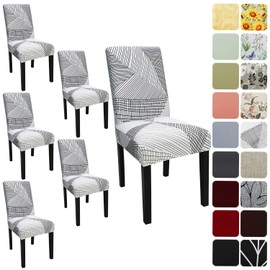 Keyroal Dining Room Chair Covers Set of 6, Stretch Printed Parsons Chair Slipcovers Spandex Removable Washable Kitchen Chair Protector Cover for Dining Room, Hotel, Ceremony(White)