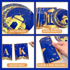 DIODUODA Ramadan Decorations Ramadan Mubarak Banner for Home Eid Mubarak Decorations for Ramadan Party Ramadan Kareem Decor Party Supplies-Blue & Gold