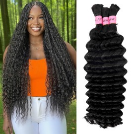 MSCATHY Human Braiding Hair for Boho Braids Deep Wave Bulk Human Hair for Braiding 150g Brazilian Human Hair for Boho Braids 24inch Bohemian Hair for Braiding Natural Black Best Human Extensions
