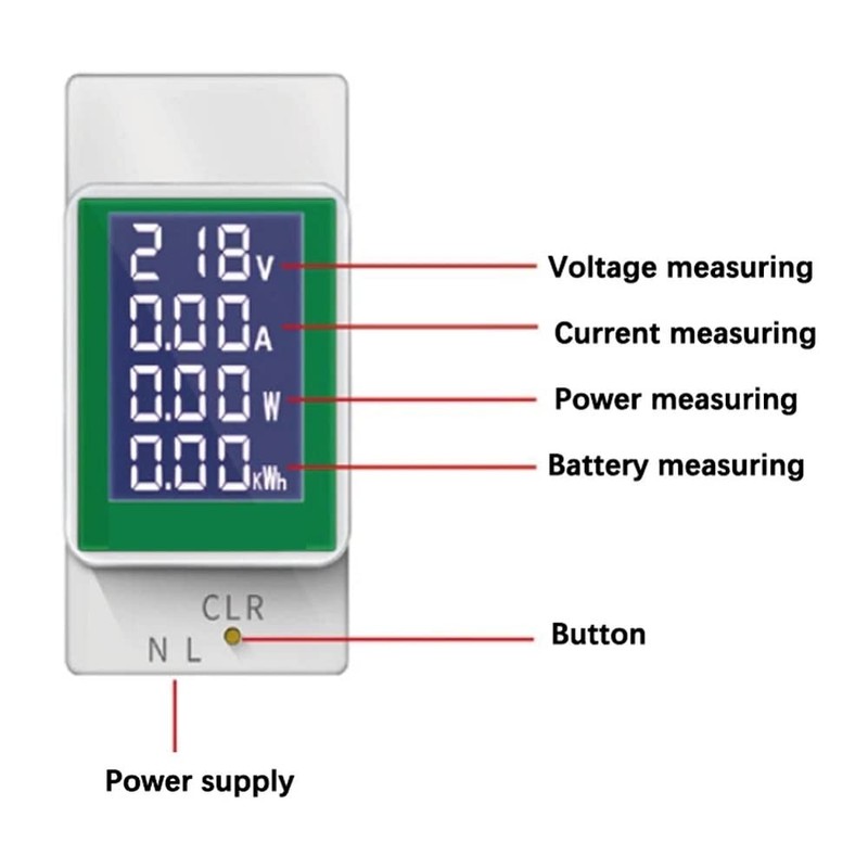 Fasizi PZEM-008 AC50-300V/100A LCD Screen Digital Display Multifunctional Guide Rail