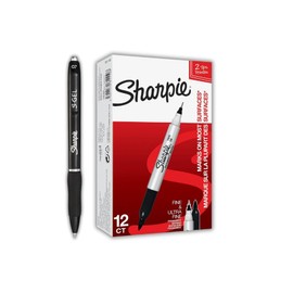 Sharpie Twin Tip Permanent Markers |Fine & Ultra-Fine Points S-Gel Black |Medium Point (0.7mm)| 12 Markers + 1 S-Gel Pen