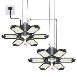 Plug in Garage Light with Motion Sensor - Ultra Bright 200W 20000LM Motion Activated Shop Light with 3 Mode, 6 Deformable LED Panel, Indoor Motion Light Bulb for Garage, Workshop (2 Pack)