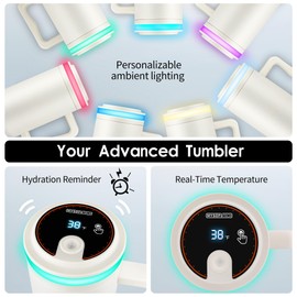 MYSOFUTECH Water Reminder Bottle With Light,USB-C Rechargeable,RGB LED Lights Around the Lid,40oz,Insulated Stainless Steel，Ideal Gift for Christmas, Thanksgiving Day (Forest)