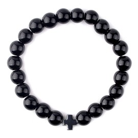 St John the Baptist Orthodox Brotherhood Christian Prayer Beads Bracelet – Black Stone Beads & Cross – Youth/Adult Size!