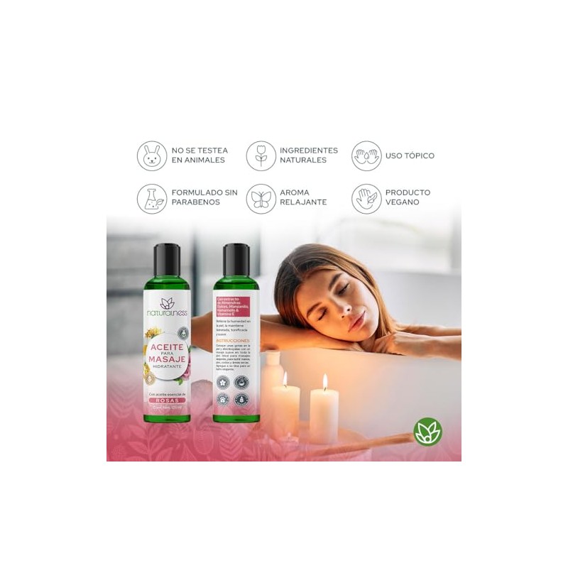 Naturalness Aceite para Masaje Corporal Hidratante con Manzanilla, Hamamelis y