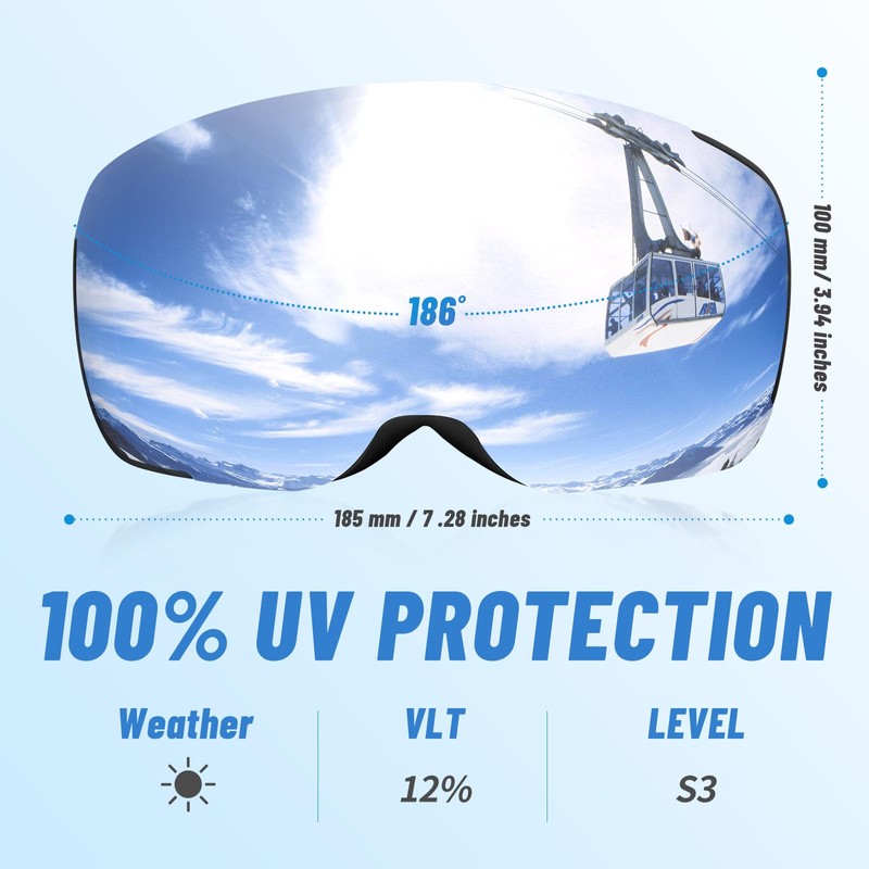 Adults Ski Goggles Snow Goggles (black frame/silver lens(vlt 12%))