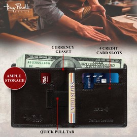 Tony Perotti Men's Italian Leather Bifold Wallet With Card Holders, Pockets - Slim RFID With Quick Card Pull Tab - Eco-Friendly Tanned Full Grain