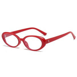 LJCZKA Oval Blue Light Blocking Glasses for Women Men Retro Small Oval Frame Glasses Fashion Computer Gaming Eyeglasses (Red)