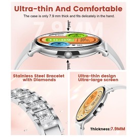 LIGE Smart Watch for Women(2 Bands), Ultra-thin 1.43" HD AMOLED Smartwatch for Android iOS,Fitness Tracker with 120+ Sport Modes/HR/IP68 Waterproof/SpO2/Sleep Monitor,Silver