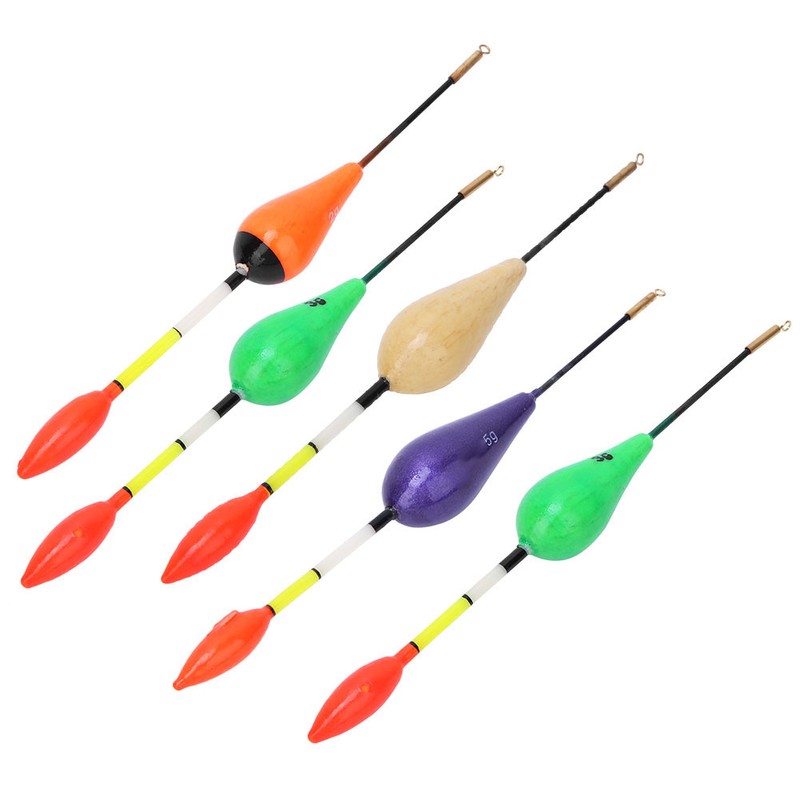 5Pcs Balsa Wood Short Fishing Floats Bobbers Set Tackle Accessory