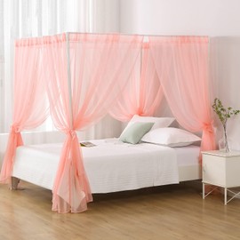 WANFASO Canopy Bed Curtains Twin, Chiffon Princess Bed Canopy, Bed Drapes for Girls Room Adults(Pink)