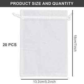 20pcs White Organza Gift Bags, 13x18 cm Gauze Bags Chiffon Bags With Drawstring, Jewelry Drawstring Pouches Mesh Wedding Party Favor Bags Fabric Gift Bags Medium Small Drawstring Bag Candy Bags