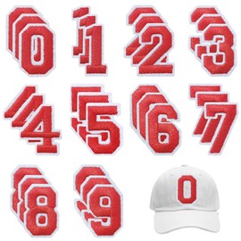 FR 30 Pcs Iron on Numbers Patches, Varsity Numbers 0-9 Applique for Clothes, Dress, Hat, Jeans, DIY Accessories/Red