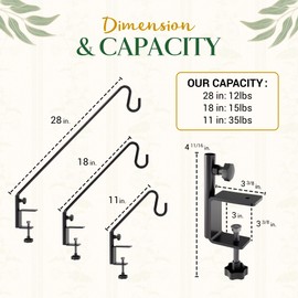 Idzo Deck Bird Feeder Hanger for Railing, 28inch Deck Hook for Bird Feeder Pole, Durable 3 Layers Powder Coated & Sturdy 1 Piece Solid Steel Construction for Hanging Decorations, 2 Pack