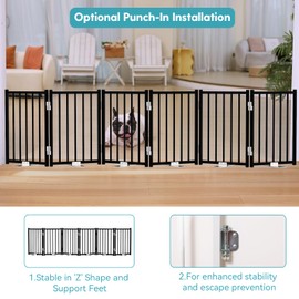 No Pawblems Free Standing Short Dog Gate, 16.5'' Tall Foldable Dog Fence for Indoor & Outdoor, Up to 72 Inch Extra Wide Puppy Gate for Stairs, Hallways, Doorways, Deck, Yard (Black, 6 Panels)