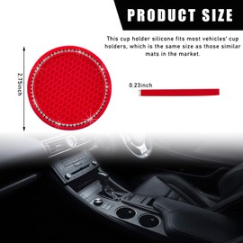 Dickno 2 PCS Bling Car Cup Coaster, 2.75 Inch Crystal Rhinestone Auto Cup Holder Insert Coaster, Anti-Slip Durable Car Drink Cup Mat, Universal Vehicle Interior Decor Accessories (Red & White)
