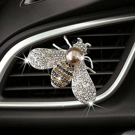 NTRR Shiny Bee Vent Clips, Crystal Bee Car Air Freshener Vent Clip Car Bling Interior Decoration Rhinestone Car Bling Accessories(Silver)