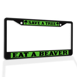 Metal Insert License Plate Frame Save A Tree Eat Beaver Weatherproof Car Accessories Black 2 Holes Solid Insert