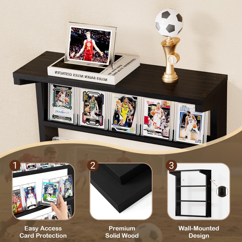 Emfogo Trading Card Display Stand for Wall, 3 Tier Wooden