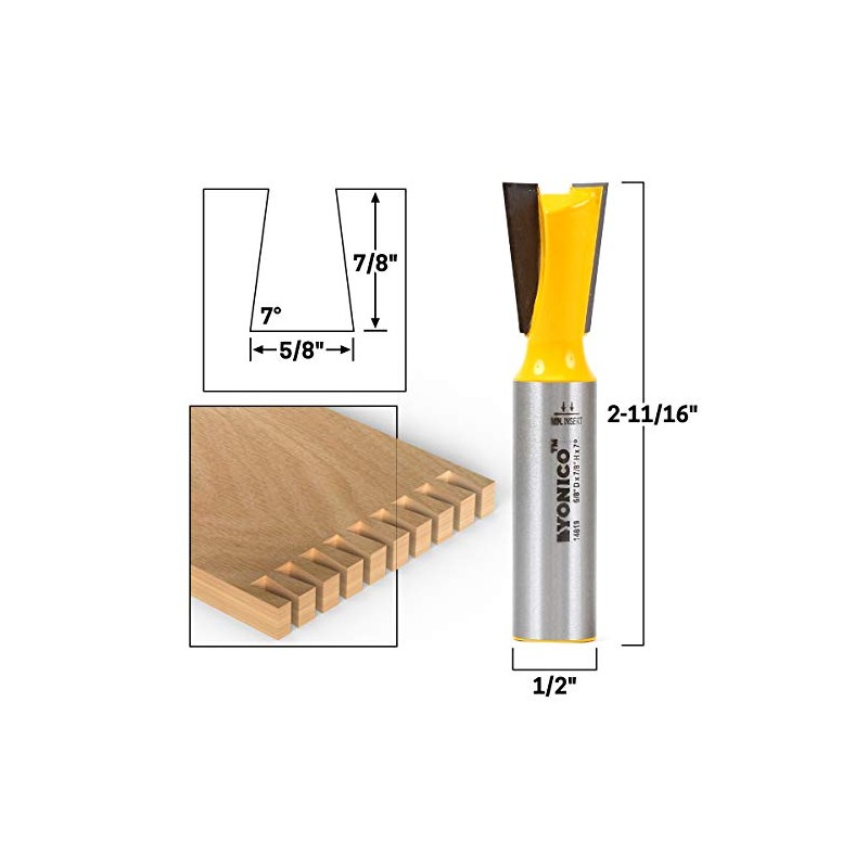 Yonico Dovetail Router Bit 7 Degree X 5/8-Inch 1/2-Inch Shank