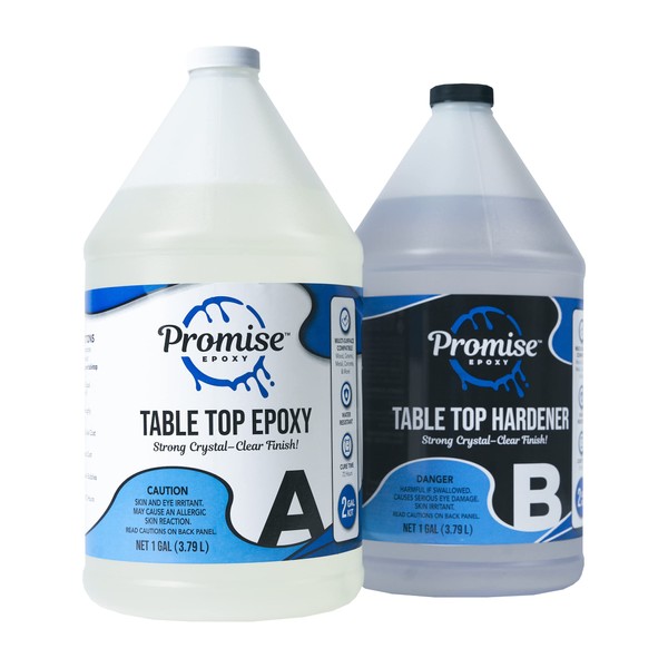 Promise Epoxy - Clear Table Top Epoxy Resin That Self Levels, This is a 2 Gallon High Gloss (1 Gallon Resin + 1 Gallon Hardener) Kit That’s UV Resistant – It’s DIYer with Minimal Bubbles