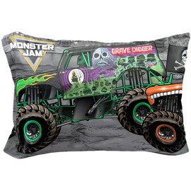 Jay Franco Jay Franco Monster Jam Grave Finish Line 1 Single Reversible Pillowcase Features Grave Digger, Megalodon, & El Toro Loco - Double-Sided Kids Super Soft Bedding